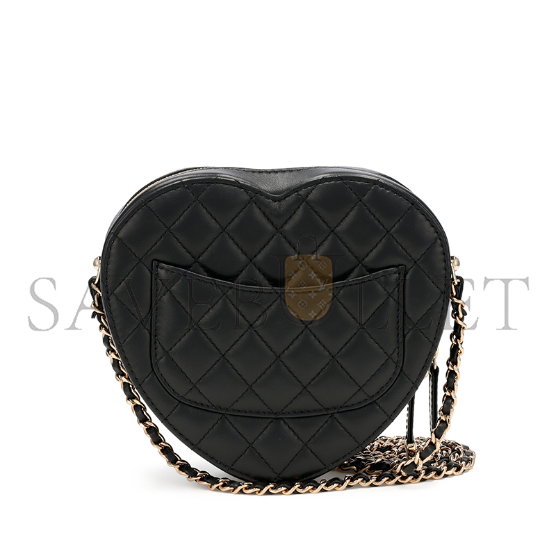 CHANEL BLACK QUILTED LAMBSKIN CC IN LOVE HEART BAG GOLD HARDWARE AS3191 (18*16.5*6.5cm)