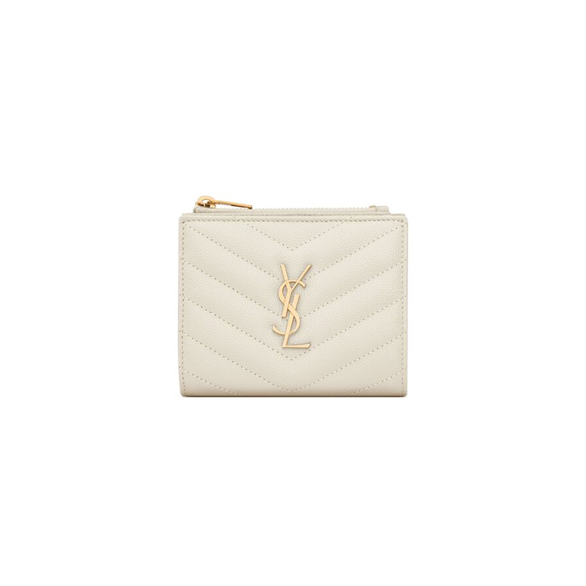 YSL CASSANDRE MATELASSÉ BI-FOLD WALLET IN GRAIN DE POUDRE LEATHER 575879BOW019207 (10.5*8.5*2.5cm)