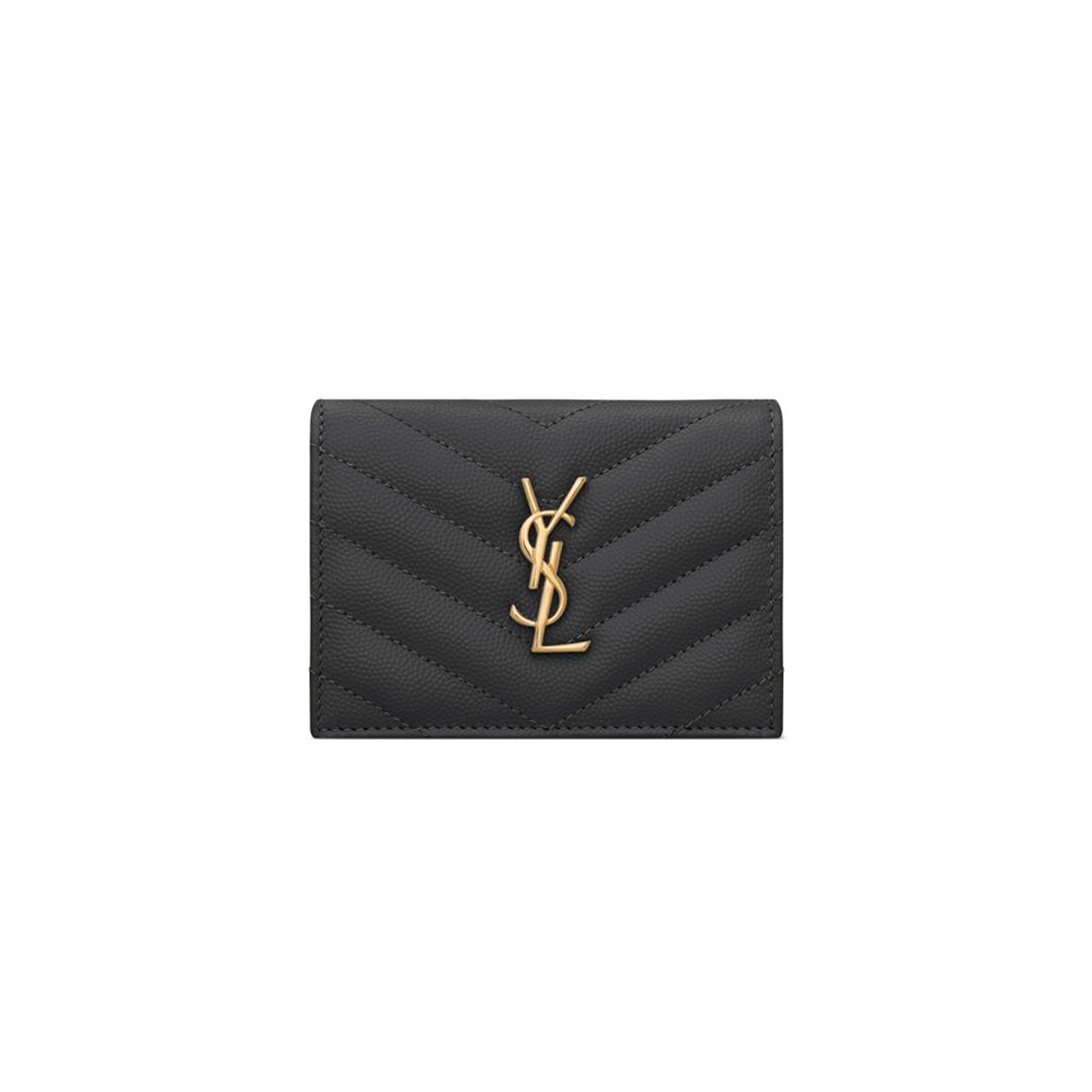 YSL CASSANDRE MATELASSÉ FLAP CARD CASE IN GRAIN DE POUDRE LEATHER 668290BOWA11000 (11*8.5*3cm)