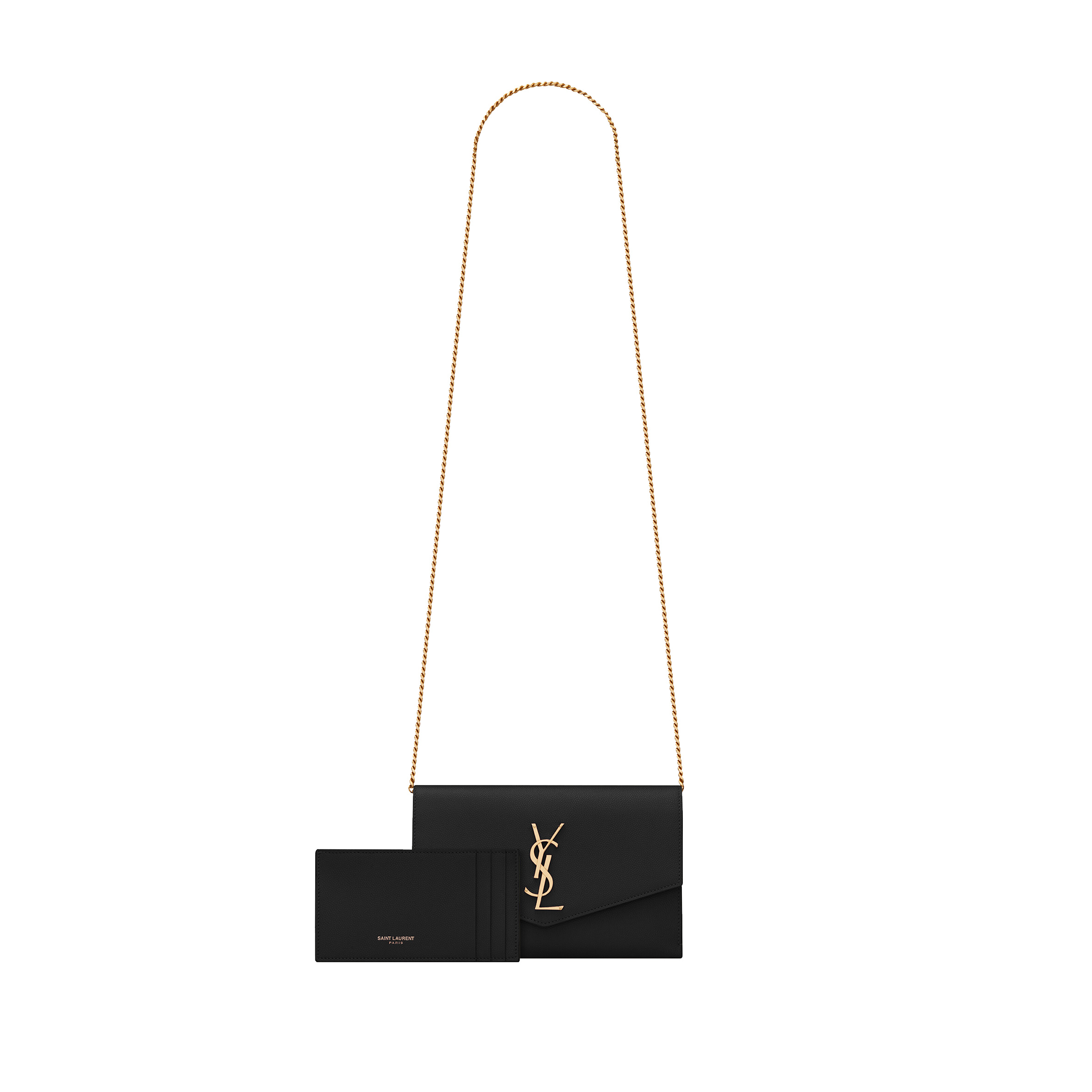 YSL UPTOWN CHAIN WALLET IN GRAIN DE POUDRE EMBOSSED LEATHER 6077881GF0J1000 (19*12*3cm)